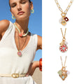 18K Gold Plated Brass Baroque Pearl Enamel Moon and Star Heart Necklace for Women New Styles Trendy Link Chain Gift