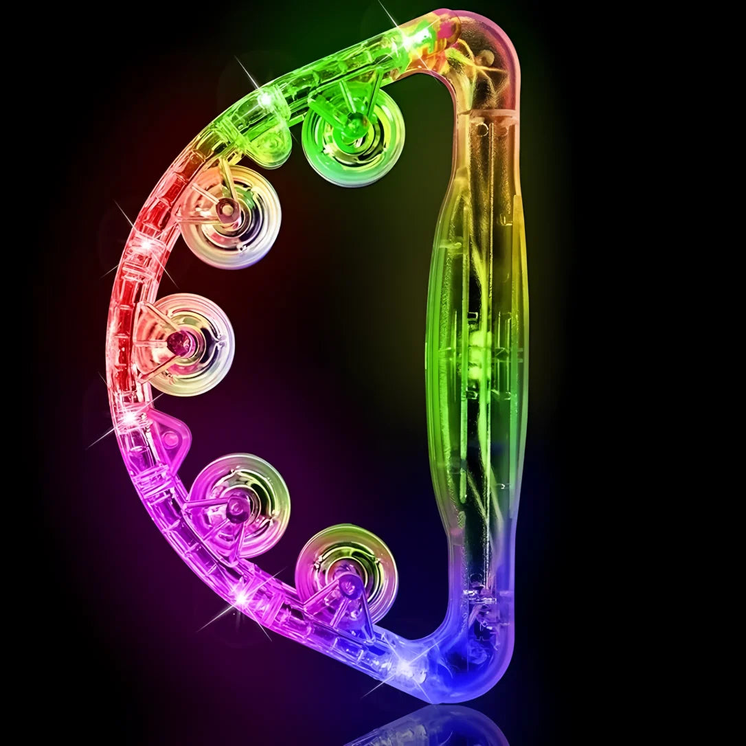 LED Glow Tambourine Noise Maker Light up Large Handheld Musical Flashing Bells Tamborines  Percussion Instrument Birthday Gift