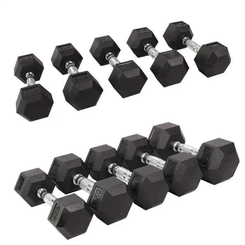 Custom New Type Rubber Hexagon Dumbbell Set Strength Training Equipment