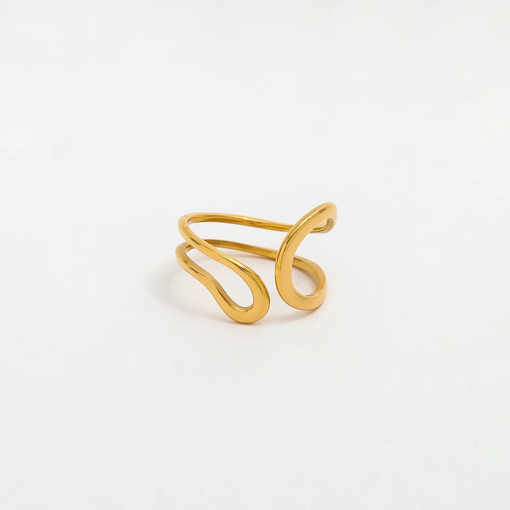 High End 18K PVD Gold Plated Double Layer Open Curve Rings Stainless Steel Women Rings Tarnish Free Jewelry