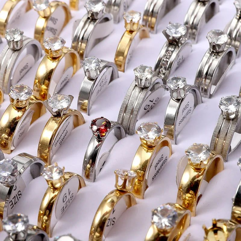 Low Price Stainless Steel Finger Ring with Zircon Rings Bulk