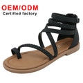 Women's Summer Retro Glamorous Open Toe Flat Sandals New Design Soft Soled Cross-Back Roman Style Anti-Slip Fashion Shoes Strap