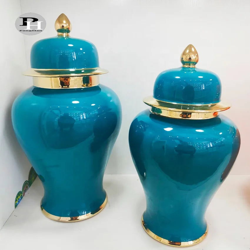 Custom Transparent Ceramic Porcelain Blue Orange Art Deco High Temperature Fired Eco-Friendly Wedding Storage Jars Home Decor