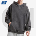 420G Vintage Washed Knitted Hoodie Unisex Heavyweight Acid Wash Oversized Pullover Retro Streetwear Cotton Sweatshirt