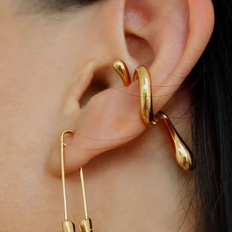 New Trendy Jewelry 18K Gold Plated Irregular Twisted Cuff Earring for Women Stainless Steel Earrings Wholesale