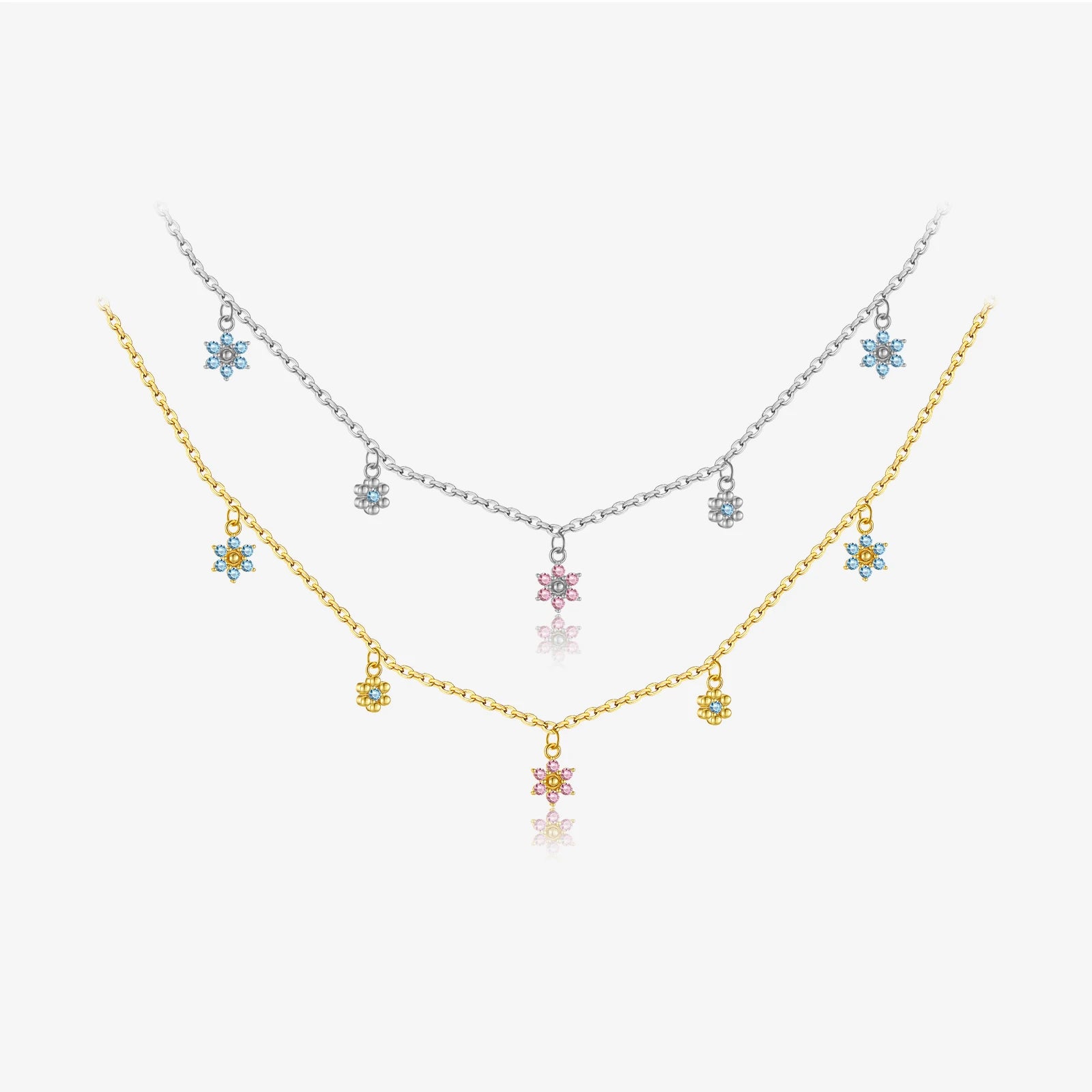 FUAMAY Trendy Engagement Wedding Gift Party Silver 925 Gold/Silver Plated Colorful Zircon Flower Pendant Necklace for Women