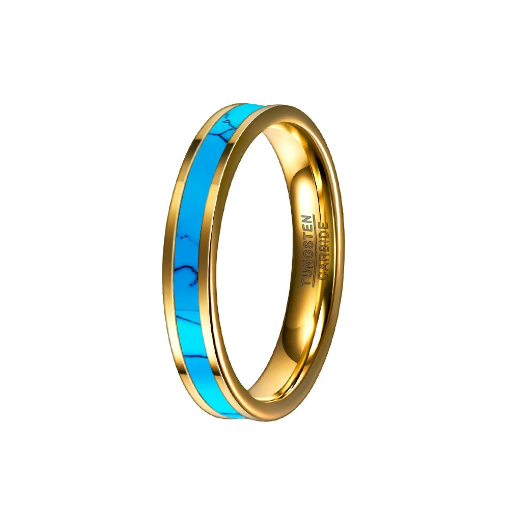 4MM Light Luxury Tungsten Steel Ring Gold Inlaid Turquoise Tungsten Steel Ring finger ring Jewelry laser logo 252