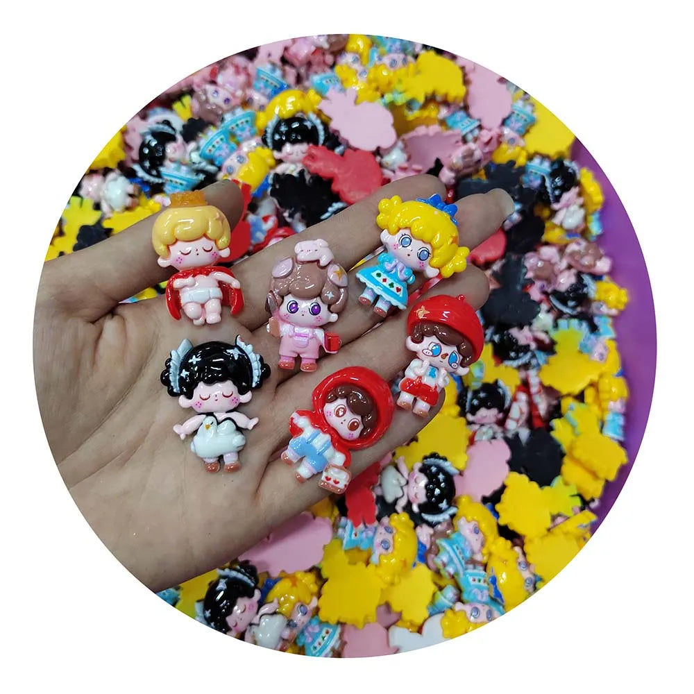 New Lovely Cartoon Mini Boy Girl Dolls Flatback Resin Cabochons Embellishments for Scrapbooking Hair Clips Jewelry Making DIY