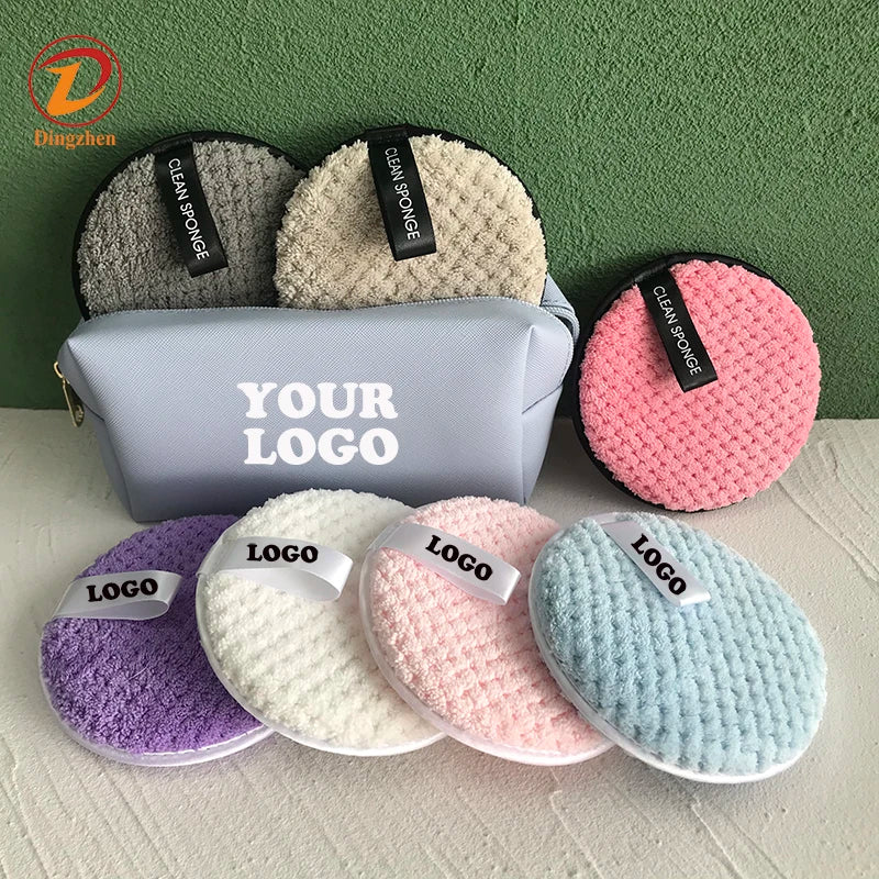 Custom LOGO 7 Packs One Week Colorful Makeup Remove Puffs Make-up Cloth Double-Side Soft Microfiber Face Washing Pads with Bag