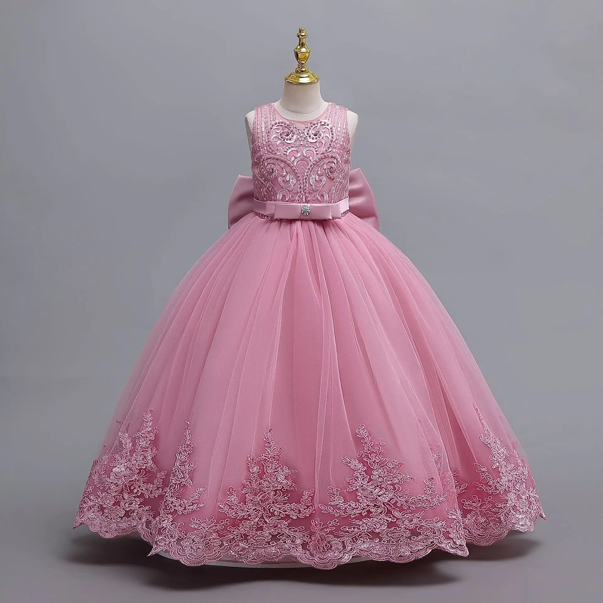Rose Madder Flower Tulle Dress Bridesmaid Wedding Pageant Dresses Princess Birthday Party Costume for Girls