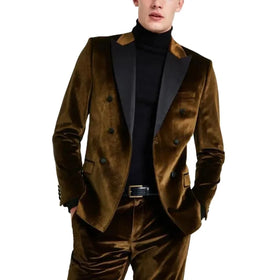 Fashion Velvet Wedding Tuxedos 2 Pieces Sets Mens Suits Blazers Double Breasted Formal Suit With Jacket and Pants