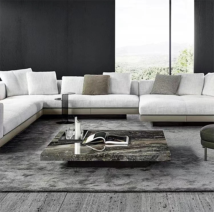 Luxury Square Stone Marble Coffee Table Modern Black SS Frame Metal Center Table Home Living Room Furniture Set Coffee Tables