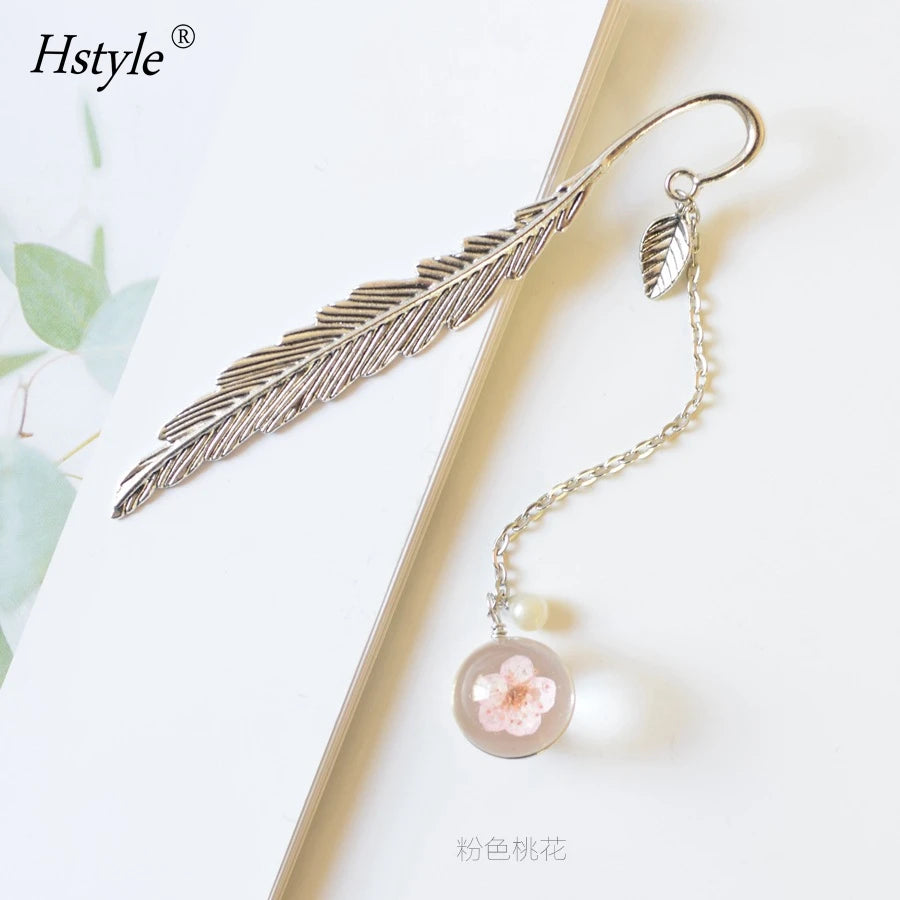 Creative Flower Specimens Bookmark Pendant Metal Book Mark Stationery School Office Supply Friends Teachers Gift HS437