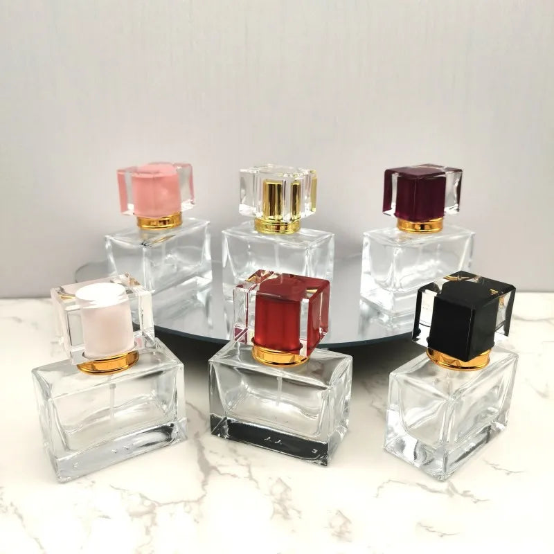 Wholesale 30ml 50ml Rectangle Empty Refillable Custom Luxury Spray Perfume Glass Bottle