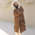 Women's Winter Down Jacket 2023 New Hooded Large Fur Collar Long Over the Knee Thick Loose Design Feeling White Duck Down Coat