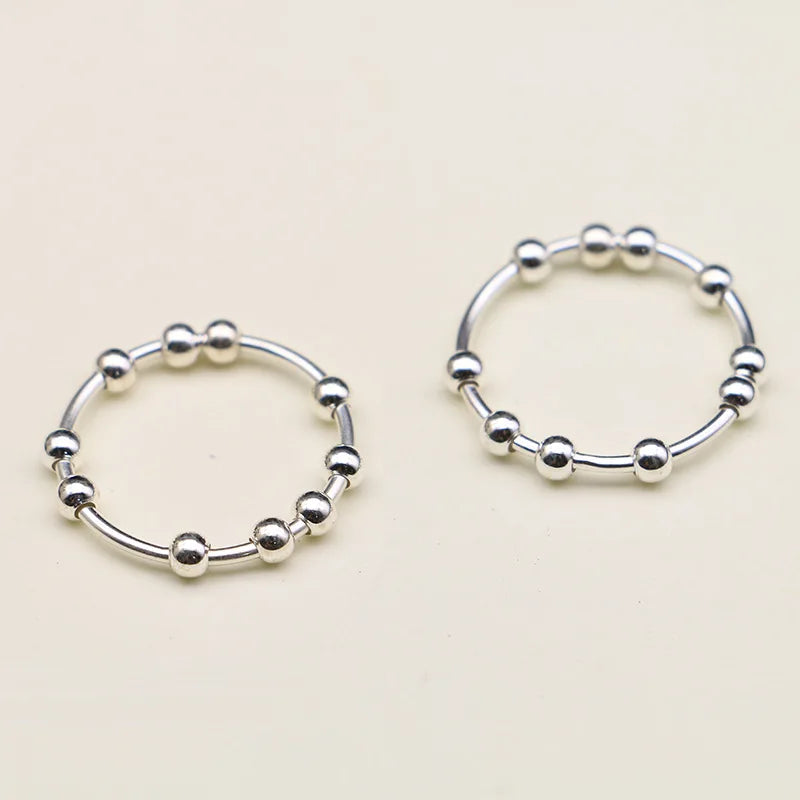 925 Sterling Silver Anti Anxiety Ring Beads Spinner Fidget Anxiety Stress Relief 18K Gold Rings for Women and Men