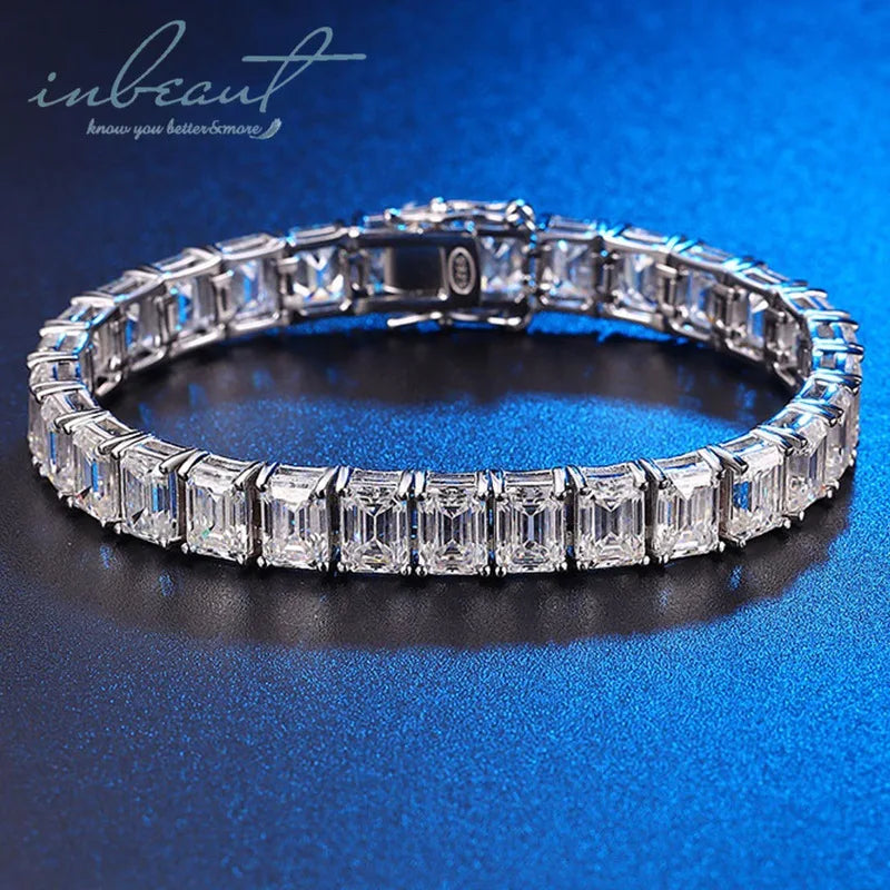 Silver 925 Original Total 10 Carat Brilliant Emerald Cut Diamond Test Past 3*5mm D Color Moissanite Tennis Bracelet for Women