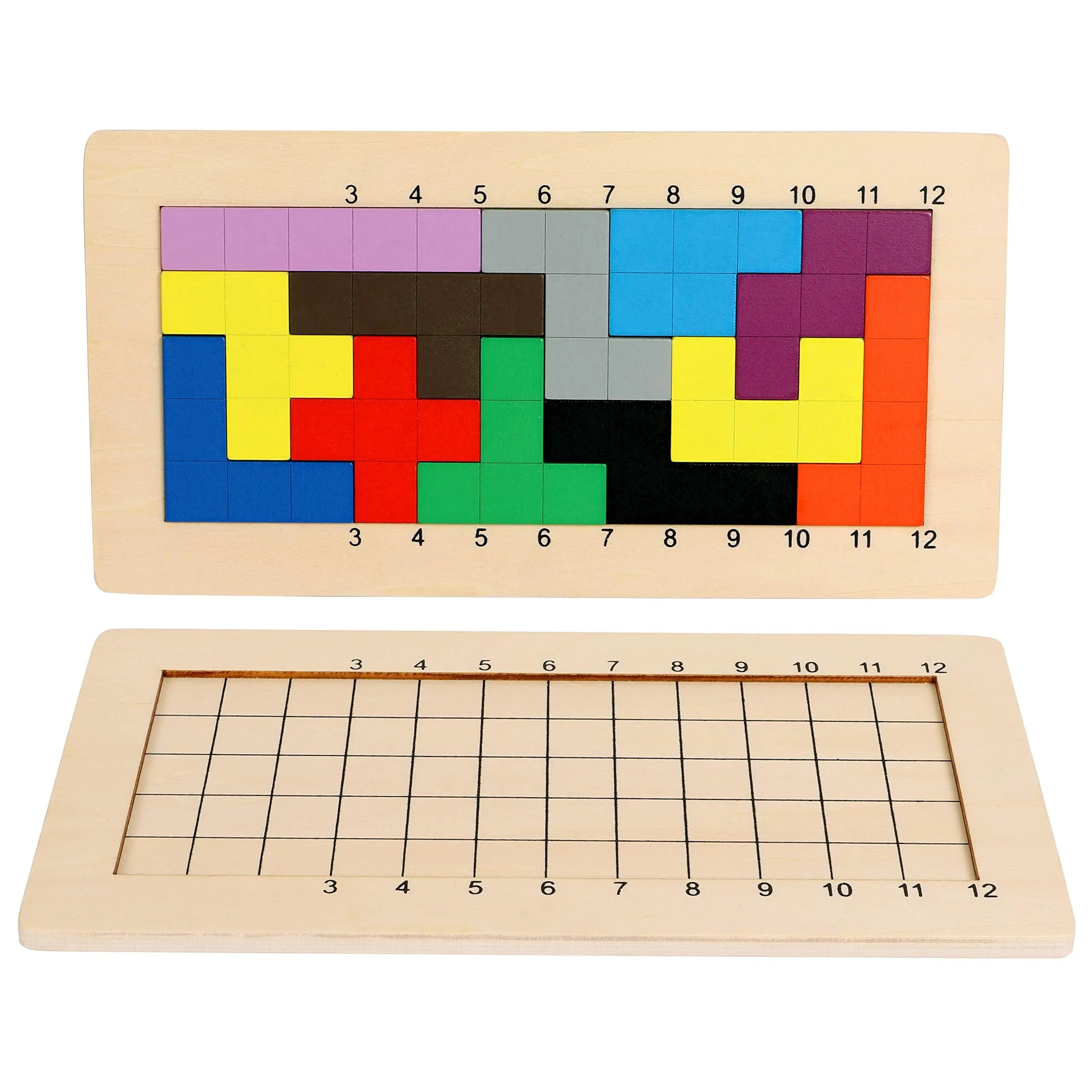 Wooden Pentominoes Puzzle Games Tangram Geometry Math Pattern Blocks Toys Smart IQ Math Brainteaser Puzzle for Kids and Adults
