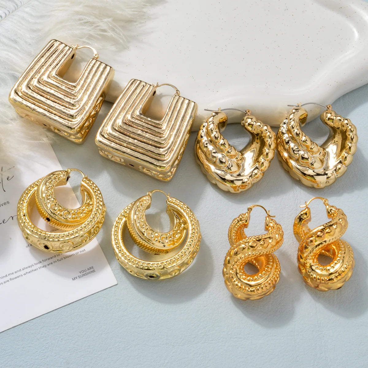 New Desgin Custom Fashion Jewelry 18k Gold Plated Big Statement Hoop Drop Earrings Women