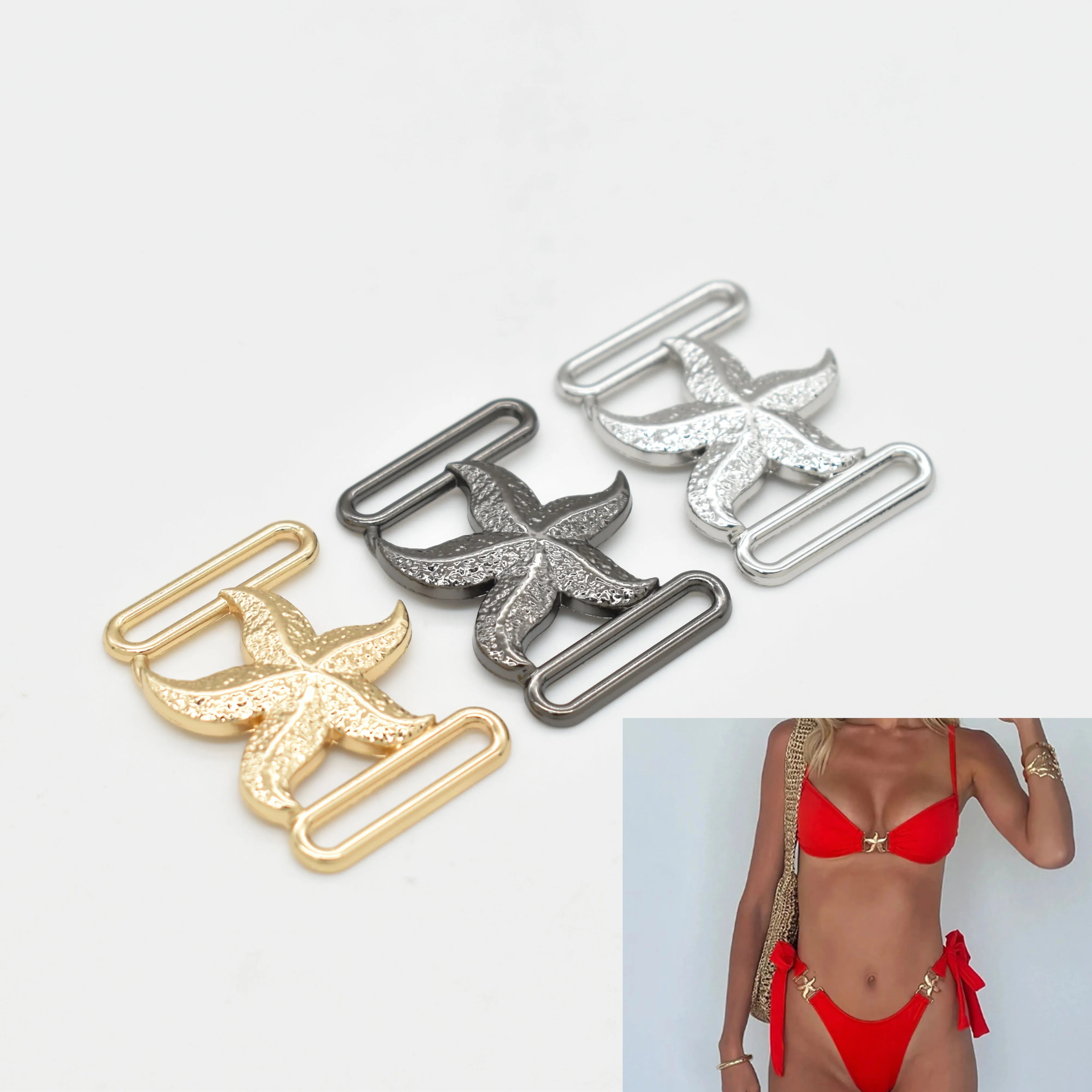 Metal Starfish Hardware Bikini Black Connector for Swimwear Accessories Branding Waterproof Gold Metal Accessories for Bikinis