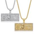 Men's Stainless Steel Luxury Necklace Gold Plated Dollar Sign Pendant Diamond Encrusted Money for Collar Rap Singer Hip Hop