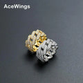 R027 Brass Prong Setting CZ Cuban Chain Ring Cubic Zircon Iced Out RING Hip Hop Jewelry