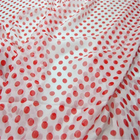Classic Printed Dot Design Pure Light Transparent 100% Silk Chiffon Fabric for Elegant Lady Summer Dress Red Color