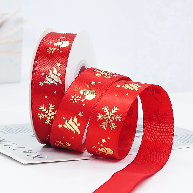 Printing Polyester Gift Box Ribbon 2.5cm Small Roll 25 Yards Merry Christmas Custom Printed Ribbon