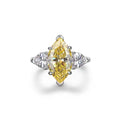925 Sterling Silver Yellow Cubic Zirconia CZ 3 Stone Marquise Shape Pear Side Stones Anniversary Engagement Ring