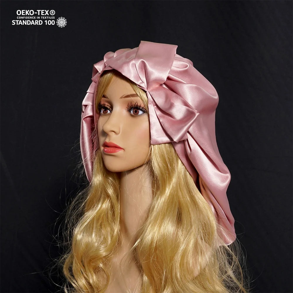Special Bow Design Silk Head Wrap 100% Mulberry Organic Silk Hair Cap Bonnets Pure Silk Bonnet Beauty Turban