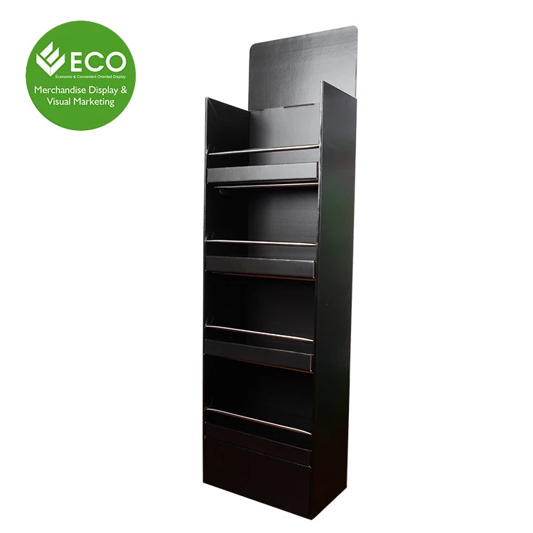 Promotional 4-Tier Cardboard Display Rack Stable Metal Bar Floor Stand ECO Display Brand ROHS ISO9001 Certified Customized Color