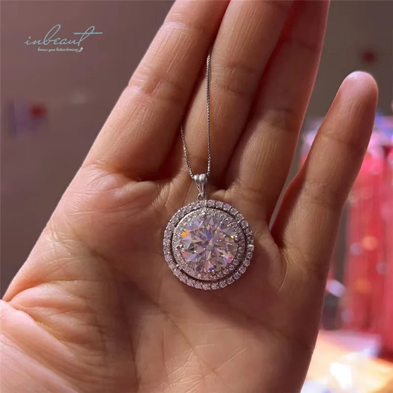 100% 925 Sterling Silver 10 Carat Round Excellent Cut Pass Diamond Test D Color Moissanite Wedding Pendant Necklace Fine Jewelry