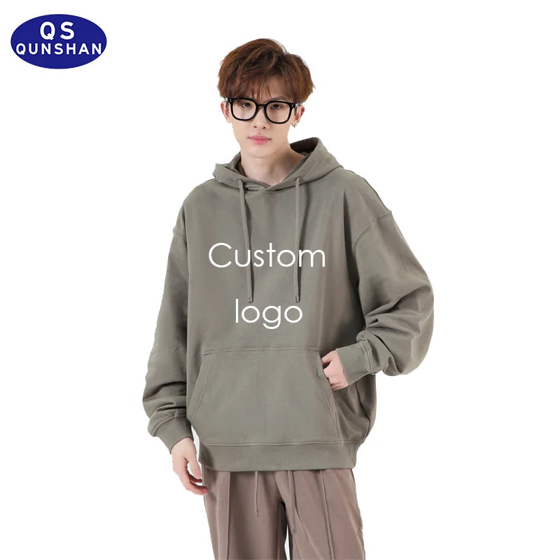 330gsm Men's Solid Oversize Drop Shoulder Hoodies Outdoor Sports Training Breathable Hoodie Men Custom Puff Screen Printing