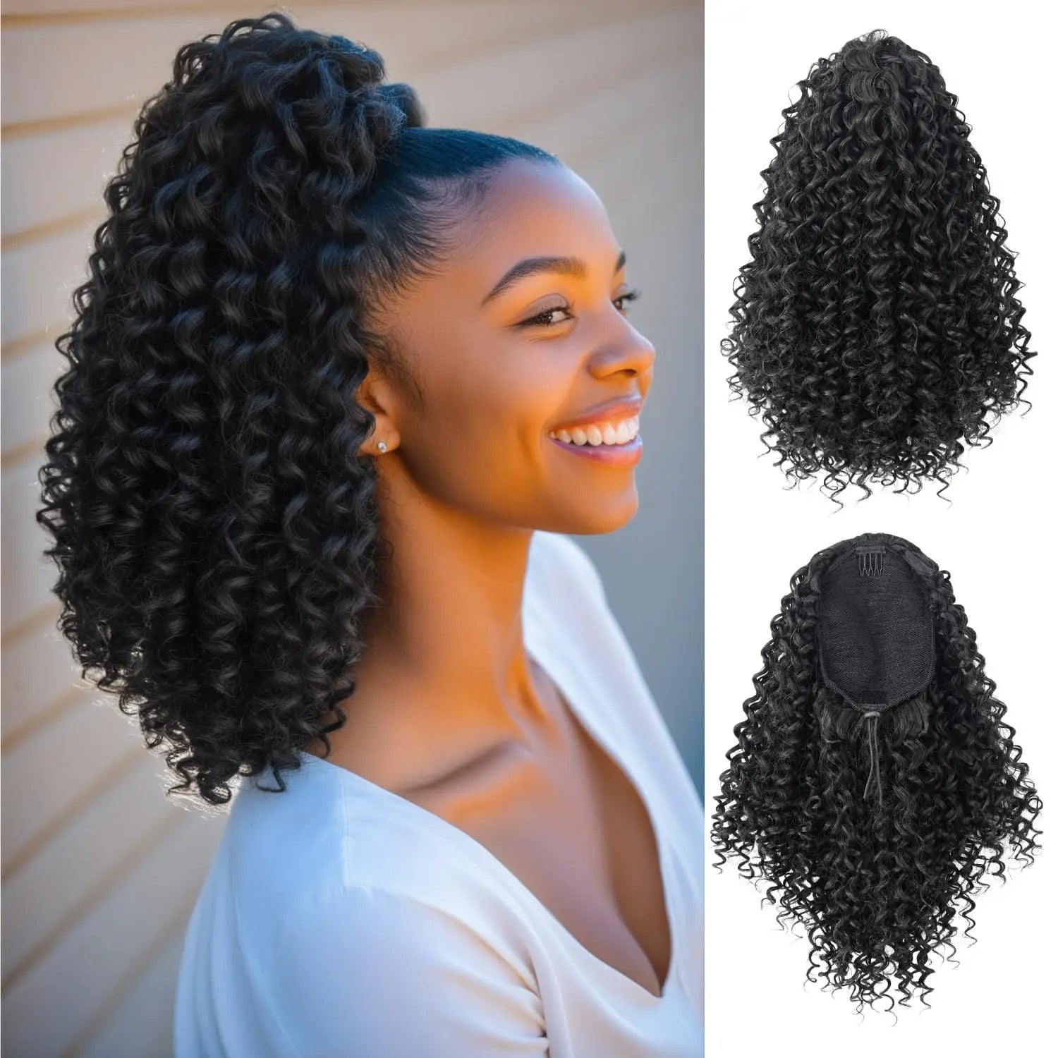 Curly Drawstring Ponytail Extension for Black Women  Afro Kinky Curly Ponytail Synthetic Fluffy Pony Tails