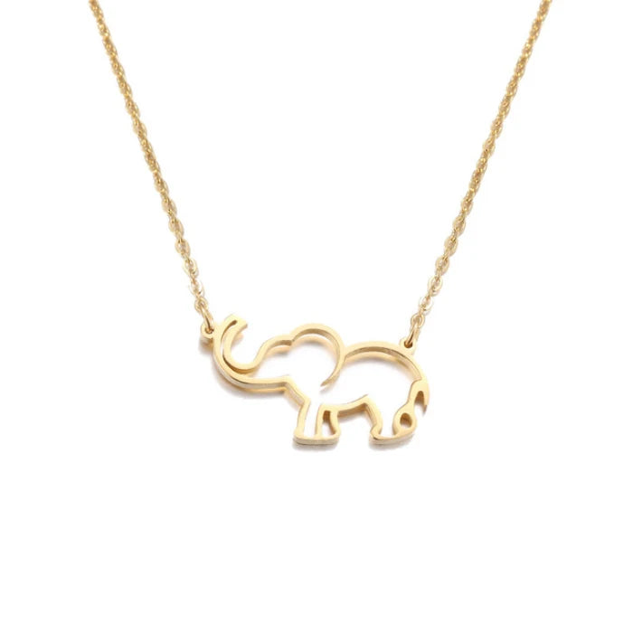Women's Trendy Delicate Minimalist Stainless Steel 18K Gold Plated Elephant Pendant Necklace for Anniversary in Stock