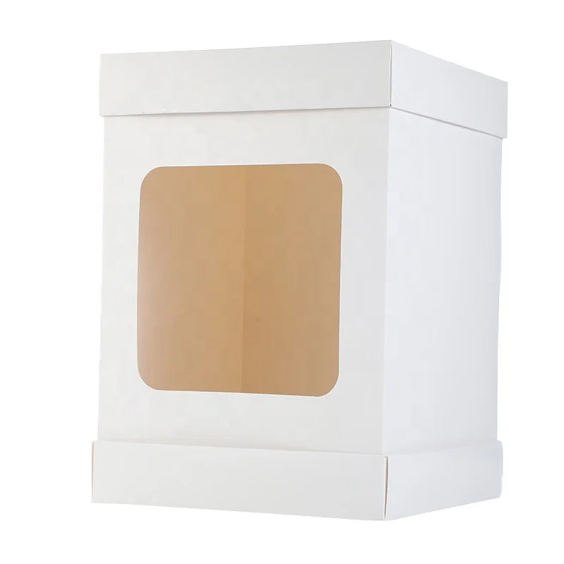 XJH 10x10x14" Wholesale Pop Guest Customization Tall Cake Box With Window Clear Tall Wedding Cake Box