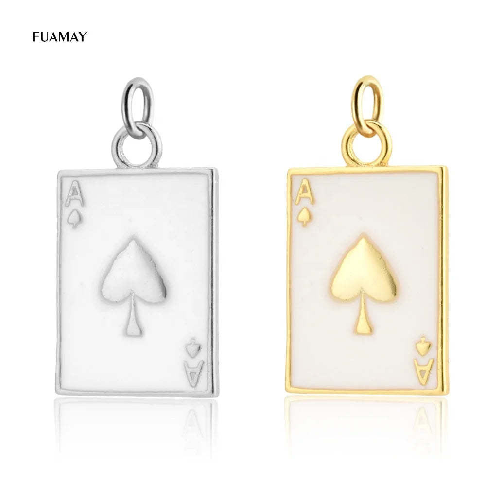 FUAMAY Exquisite Poker Cards Charms Colgantes Gold Plated Enamel Ace of Spade Heart Club Enamel Charms Necklaces