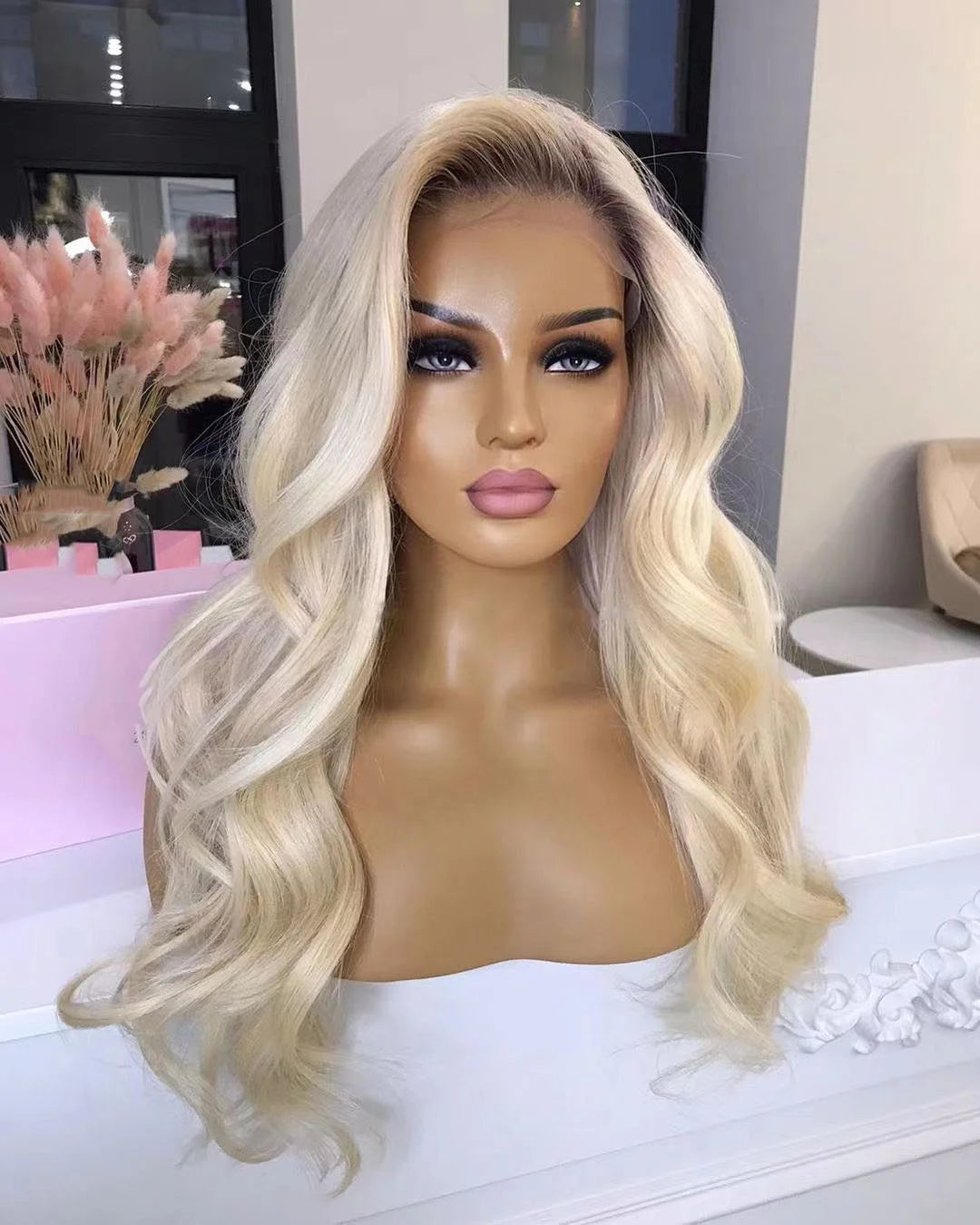 Discount Deals Trendy Ombre Ash White Color Ocean Wave Virgin Mink Raw Cuticle Aligned Hair Lace Front Wigs