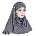 2022 New 6 Colors Two Layer Muslim Women Hijab Head Wrap Scarf Fashion Lace Pearl Head Scarf Headwear Hair Cap Shawl