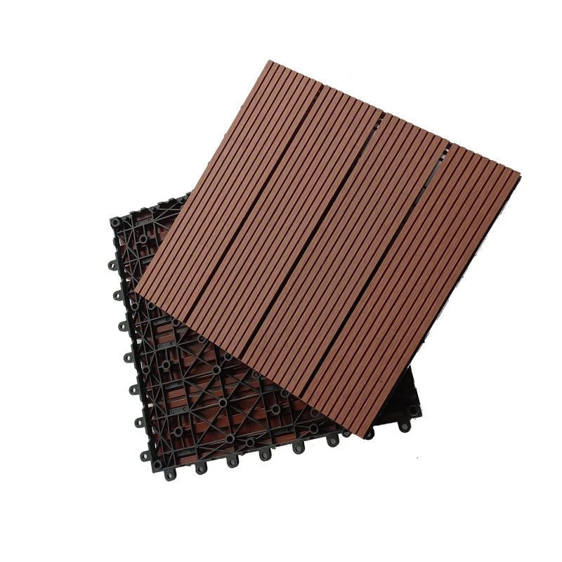 Factory Direct 18mm Thick Teak WPC Wood Decking Tiles Anti-Slip DIY Composite PVC Board Outdoor Balcony Asian Style Square Shape