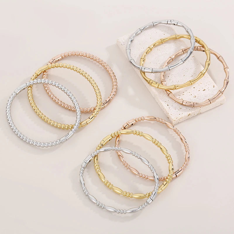 Luxury Bamboo and Stainless Steel 18K Gold Plated Open Clasp Bracelet Vintage Titanium Steel Bangle for Weddings and Birthdays