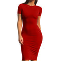 New Arrivals Round Neck Casual Bodycon Party Dress Elegant Short Sleeve Midi Cocktail Sexy Evening Dress