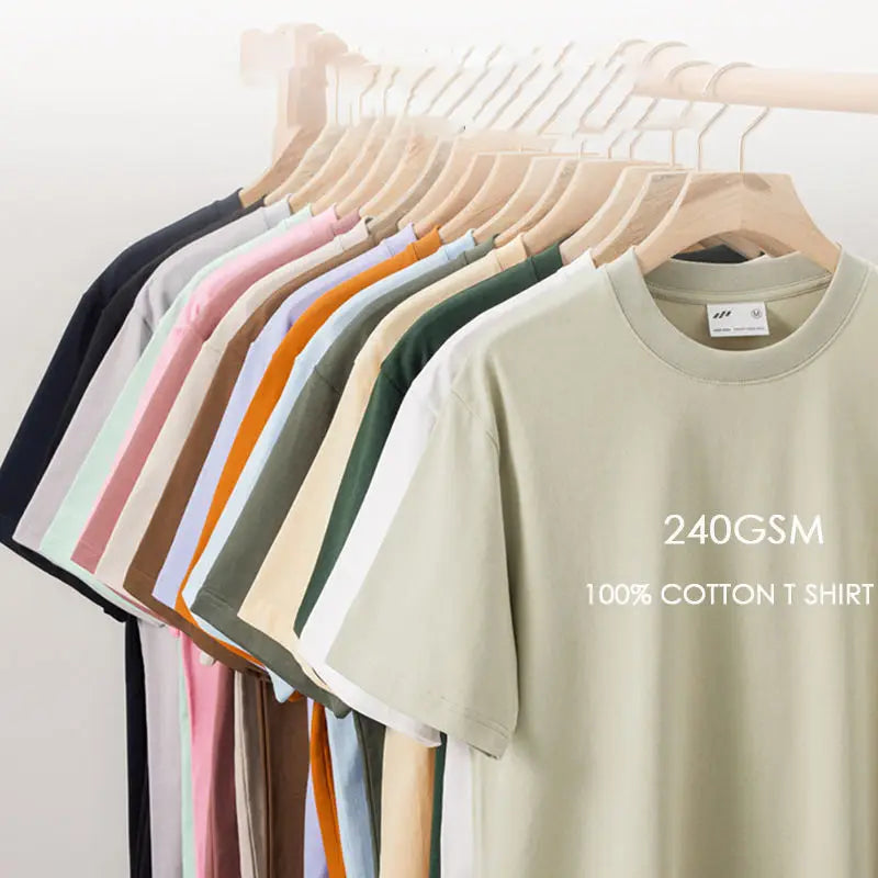 Men's 240GSM Sports T-Shirt Custom Logo 100% Cotton Heavyweight Drop Shoulder Oversized Print Solid Pattern Knitted Fabric