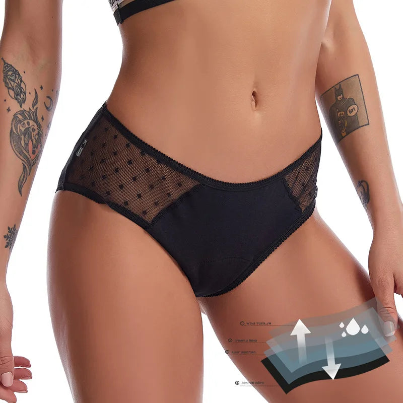 Lace Cotton 4 Layers Leak Proof Fast Absorbing Reusable Period Panties Menstrual Underwear