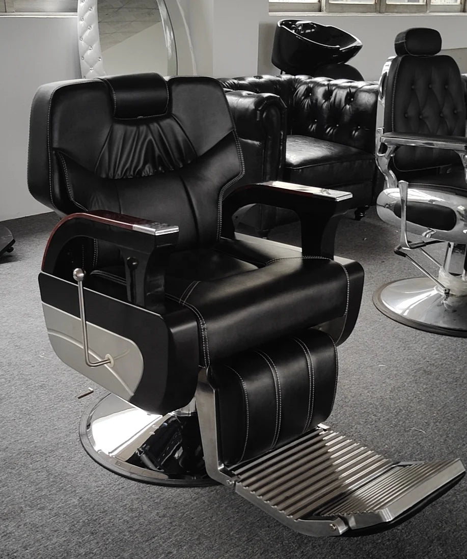 Hot Sale Black Synthetic Leather Professional Comfortable Durable Portable Barber Chairs 360 Degree Swivel/Reclining Barbershop