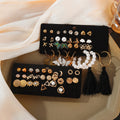 VKME Fashion Pearl Geometric Rhinestone Butterfly Tassel Earrings Set for Women Jewelry