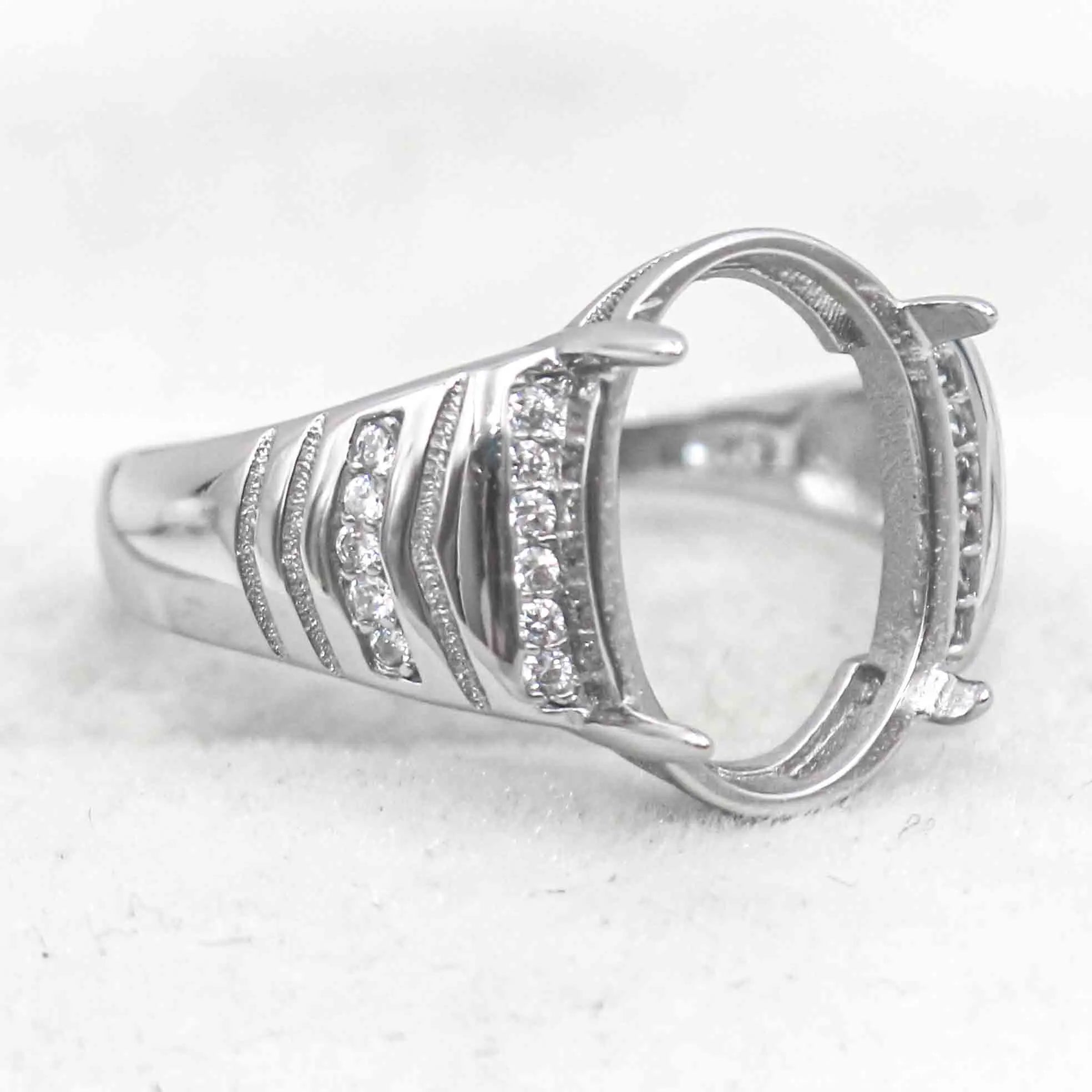 Sterling Silver 11*15mm Semi Mount Men's Ring Frame Empty Blank Claw Setting S925 Base Holder Without Center Stone for DIY Inlay