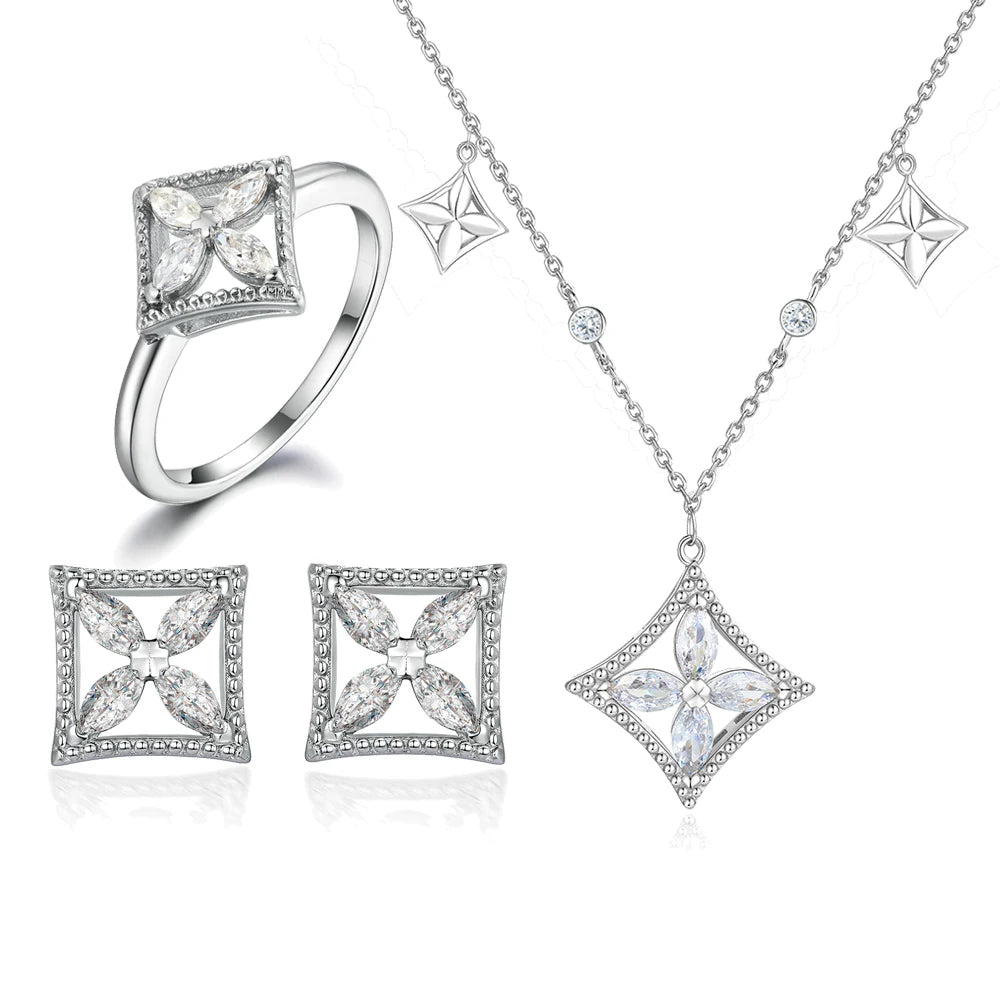 Luxury Marquise Zircon 925 Sterling Silver Fine Necklace and Earrings Jewelry Sets