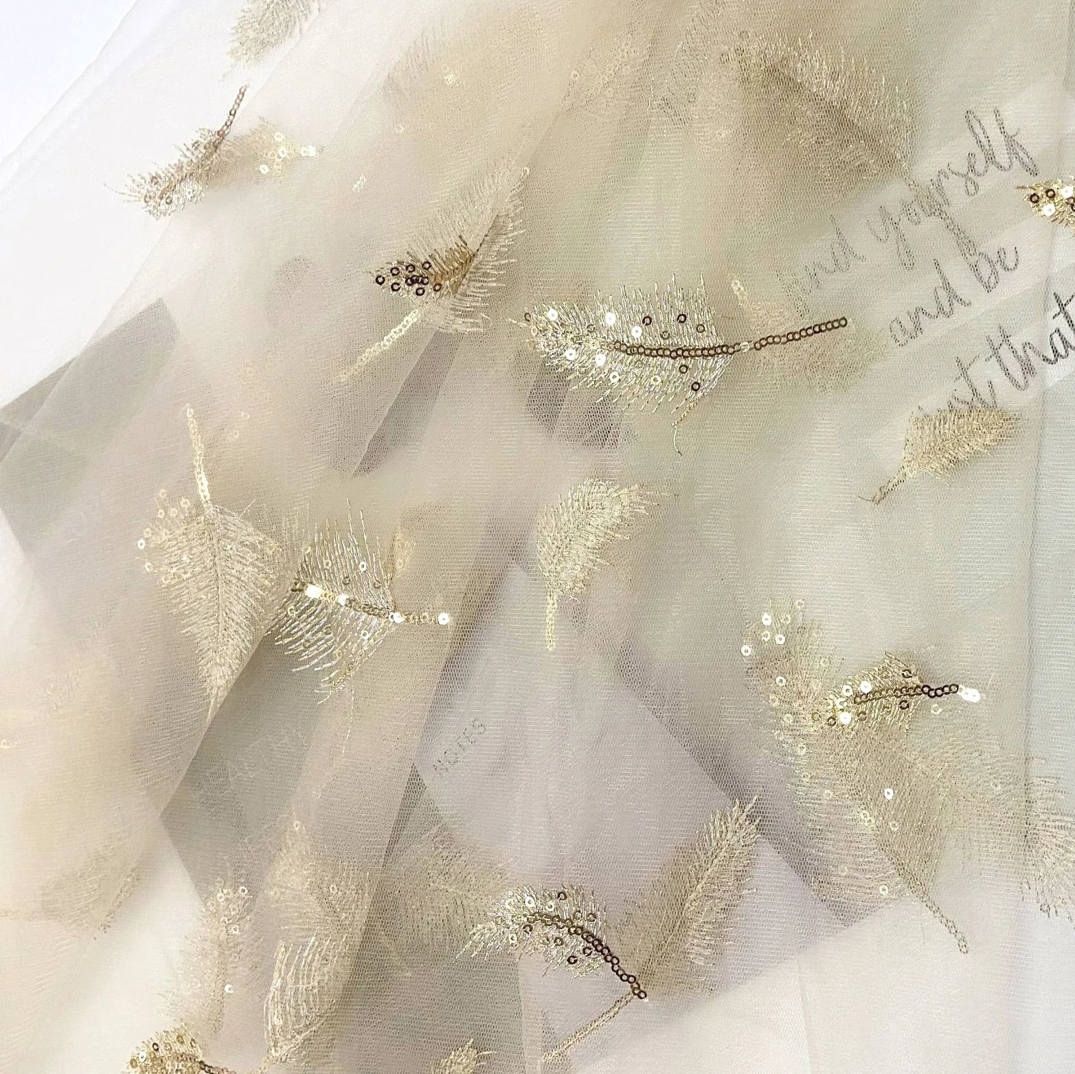 Long Ear champagne Gold Feather Elegant Soft Children's Dress Lace Embroidered Mesh Sequin Lace Fabric