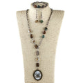Fashion Punk Jewelry Black Gun Link Chain Chip Natural Stone Square Crystal Glass Necklace Bracelet Earring Set Spider Pendant